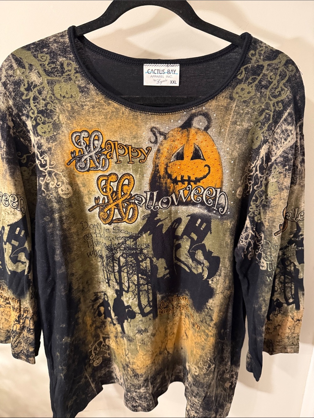 Vintage Cactus Bay Halloween Pumpkin Graphic Long Sleeve Tee - Size XXL